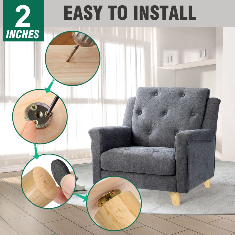 FoDau770 Rubber Wood Furniture Legs 2 Inches, Slant Tapered Wood Legs Mid Century Sofa Legs Set of 4, 5/16"" UNC Furniture Feet Replacement Legs for Cabinet Sofa Couch Dresser Chair Ottoman Table - Image 4
